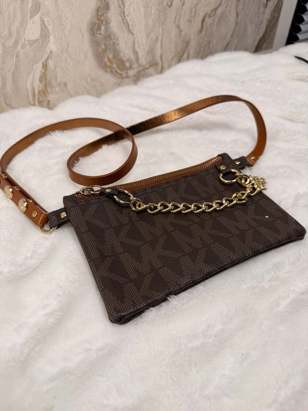 Michael Kors Brown MK Signature Monogram Belt Bag Pouch